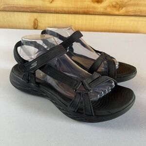 Skechers On The Go 600 Brillancy Womens 10 Black Comfort Strappy Sandals‎ Shoes